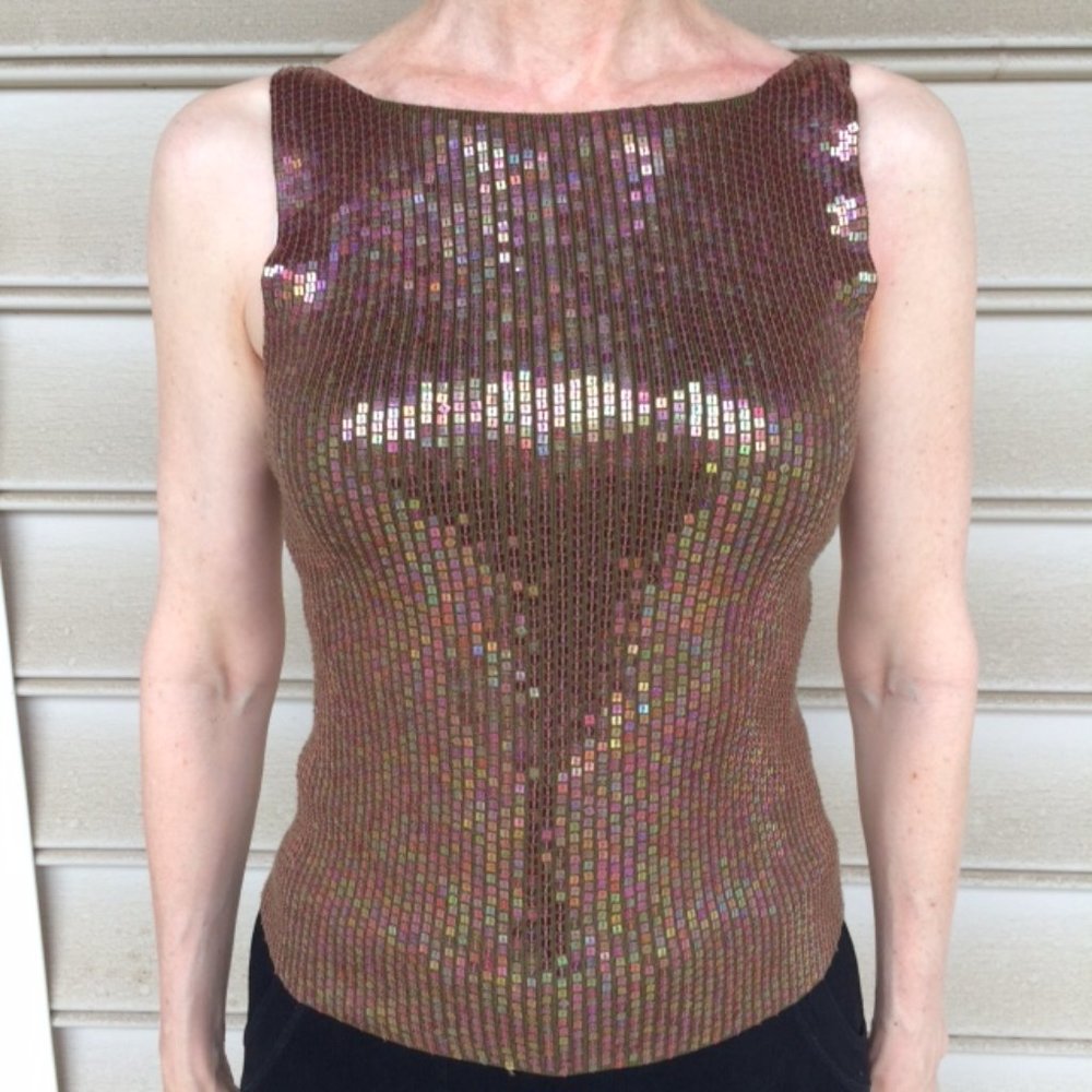 Bronze Multi-Color Sequin Tank Top, XS by Ann Taylor (100% Silk)